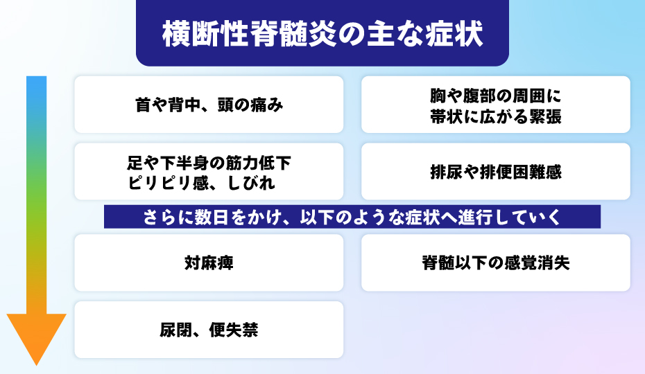 横断性脊髄炎の主な症状